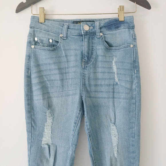 Indigo Rein Distressed Raw Fray Hem High Rise Skinny Jeans Sz 25 - Picture 3 of 6